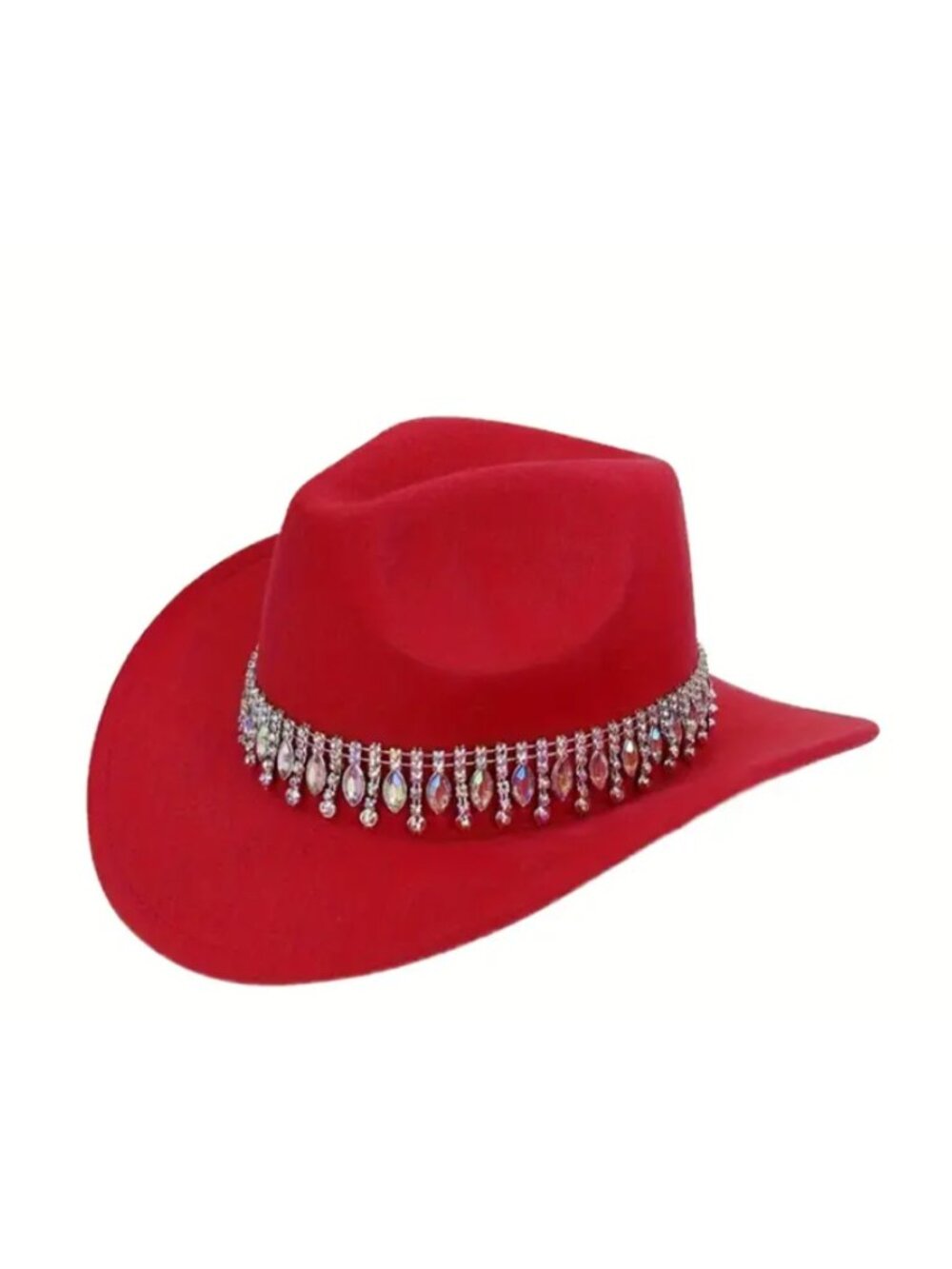 Red Rhinestone Cowgirl Hat Western Felt Rodeo Fedora with Bling Crystal Band